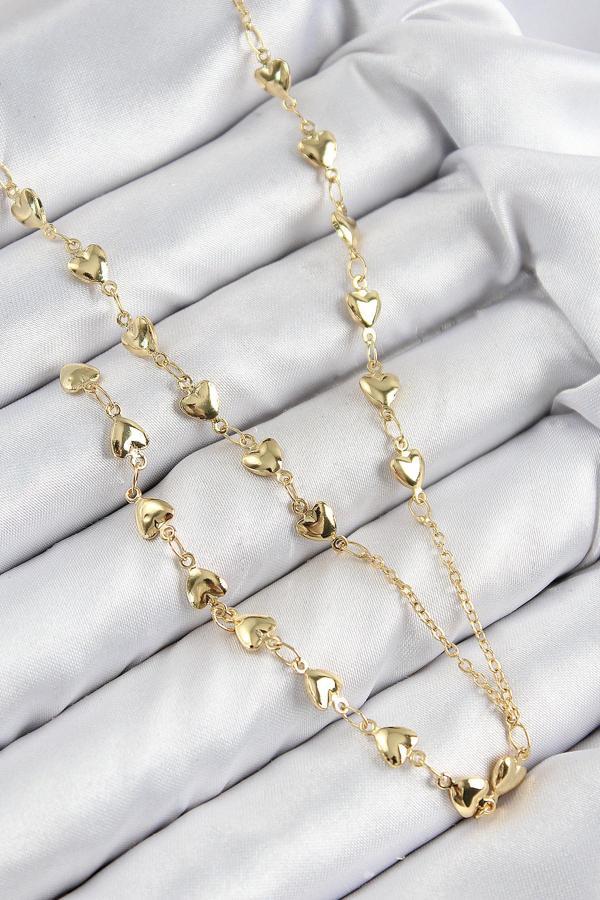 Pirinç Zirkon Taşlı Kalp Model Gold Renk Y Kolye - Image 1