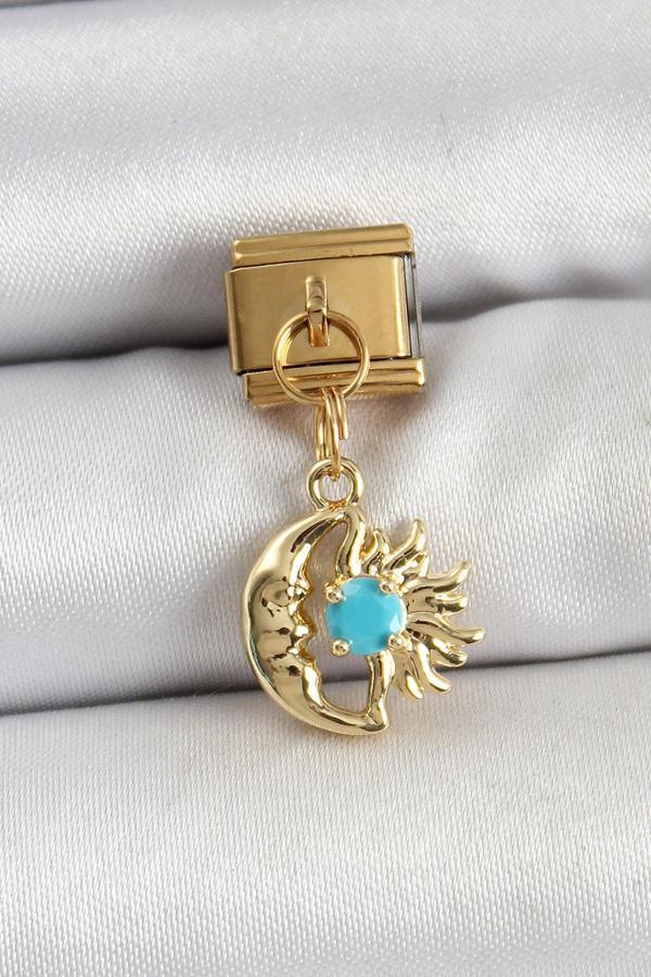 316L Çelik Sallantılı Ay Ve Güneş Model Gold Renk Nomination Charm - Image 1