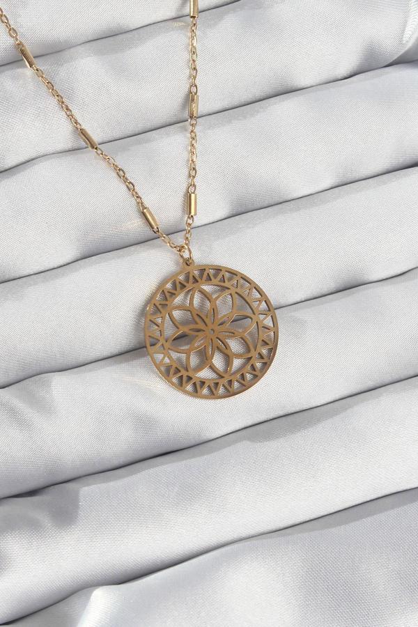 316L Çelik Zincir Gold Renk Lotus Model Kolye - Image 1