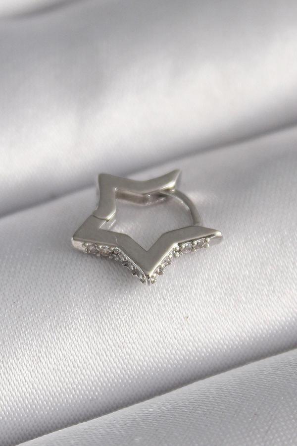 316L Çelik Gümüş Renk Zirkon Taş Detay Yıldız Model Tragus Piercing - Image 1