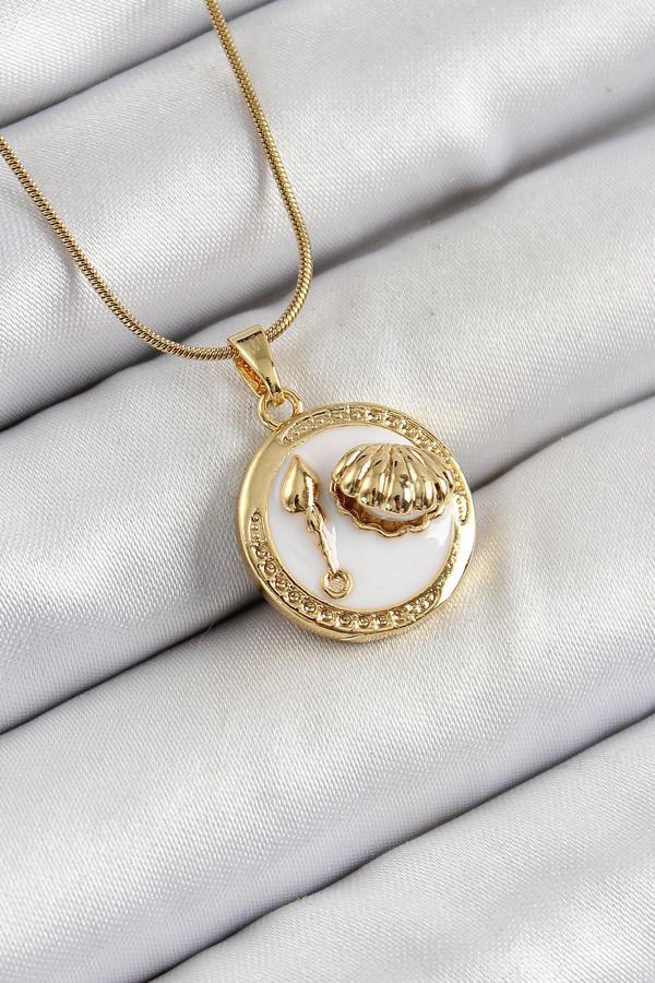 316L Çelik Zincir Beyaz Mineli Sanatsal Portre İstiridye Model Gold Renk Kadın Kolye - Image 1