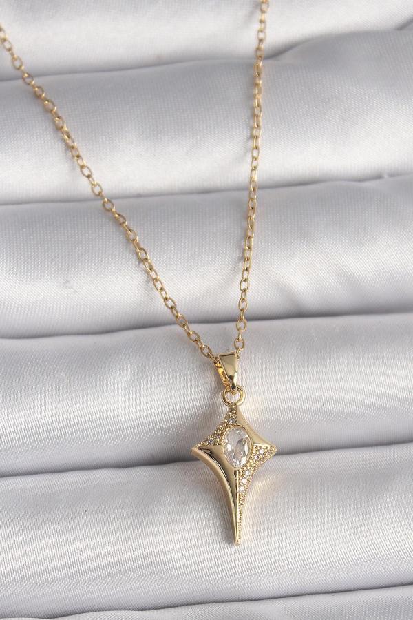 316L Çelik Gold Renk Zincir Zirkon Taşlı Kuzey Yıldızı Model Kadın Kolye - Image 1