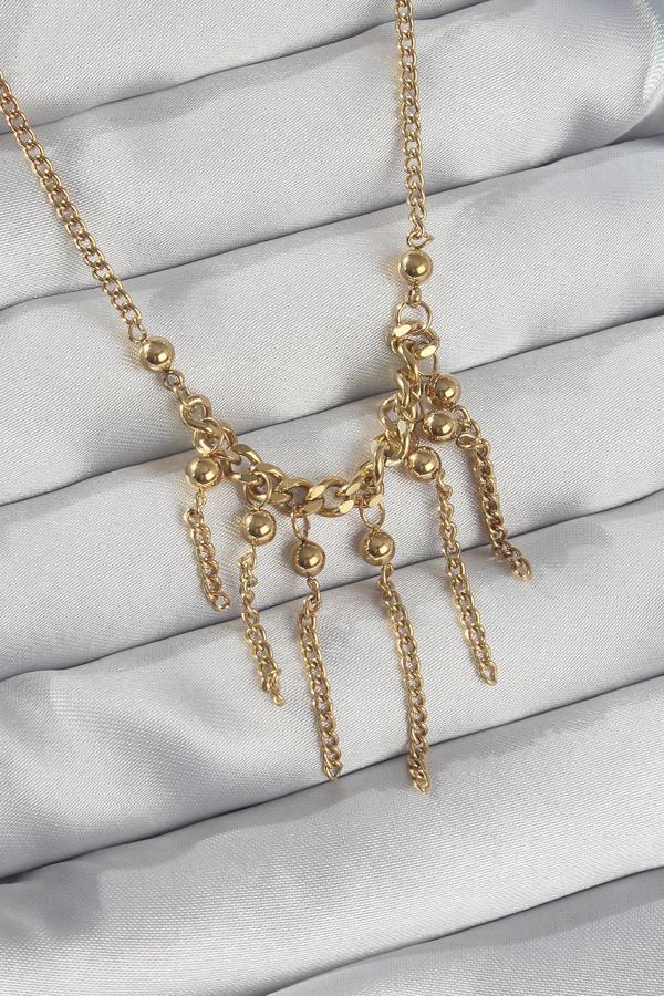 316L Çelik Zincir Gold Renk Topçuk Detay Sallantılı Zincir Kolye - Image 1