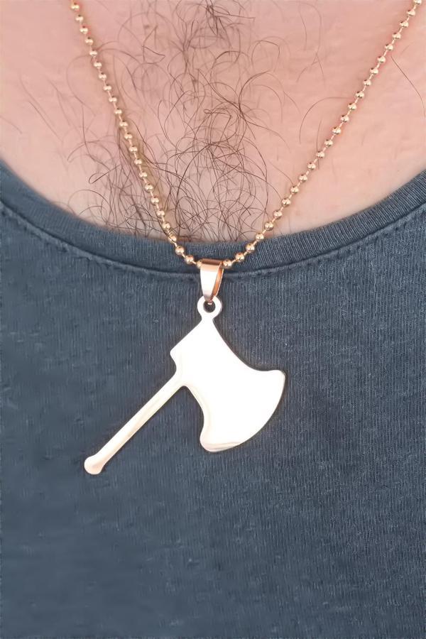 Rose Renk Metal Balta Figürlü Erkek Kolye - Image 1