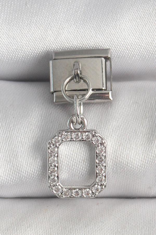 316L Çelik Gümüş Renk Sallantı Zirkon Taşlı Kare Model Nomination Charm - Image 1