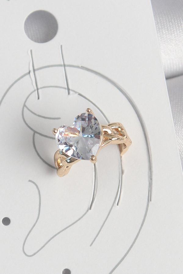 Pirinç Gold Renk Zirkon Taşlı Kalp Model Kadın Kıkırdak Küpe - Image 1