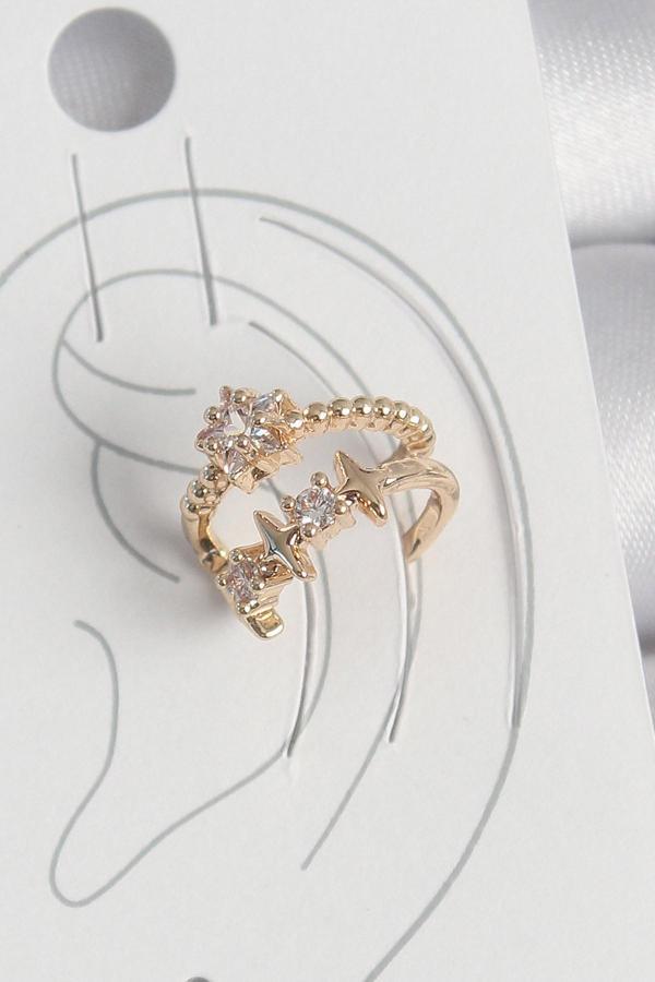 Pirinç Gold Renk Zirkon Taşlı Yıldız Model Kadın Kıkırdak Küpe - Image 1