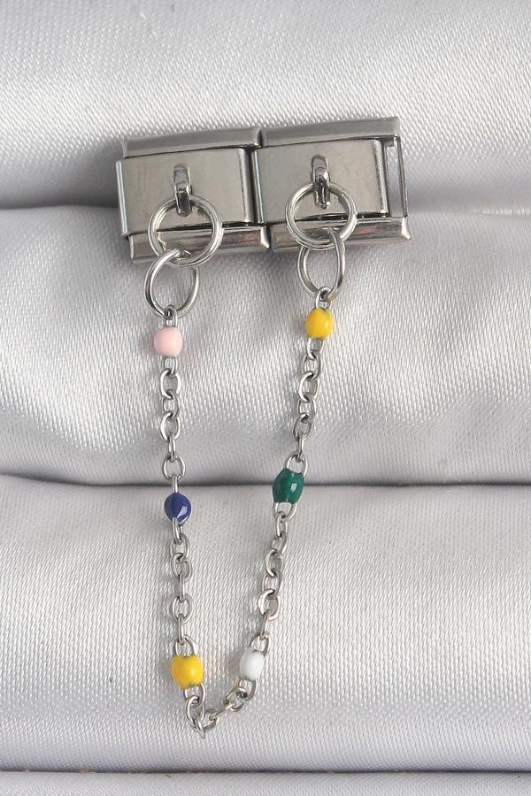 316L Çelik Gümüş Renk 2 Li Sallantı Zincir Model Nomination Charm - Image 1