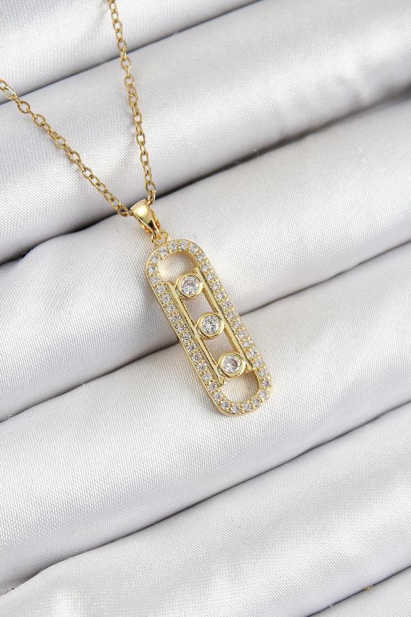 316L Çelik Zirkon Taşlı Messika Model Gold Renk Kadın Kolye - Image 1