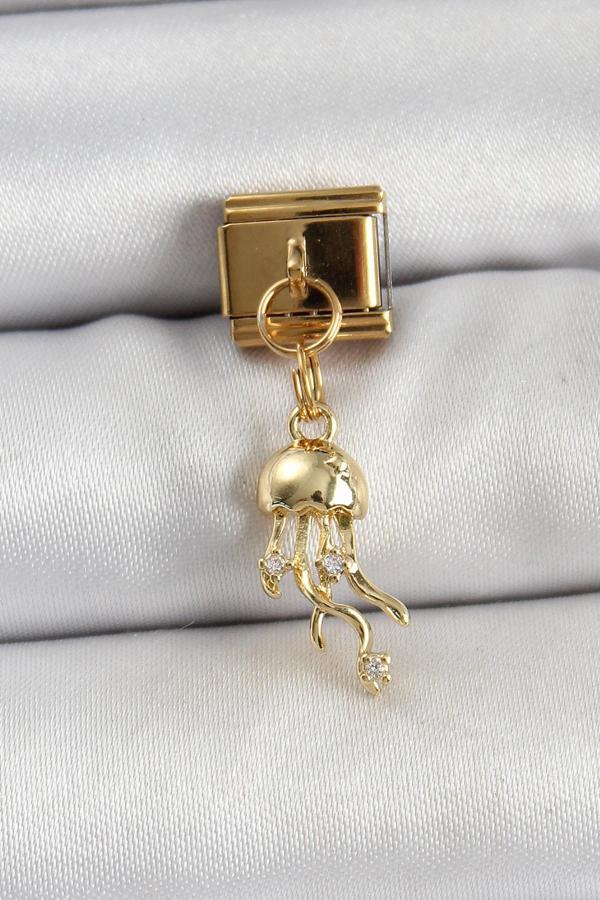 316L Çelik Sallantılı Zirkon Taşlı Deniz Anası Model Gold Renk Nomination Charm - Image 1