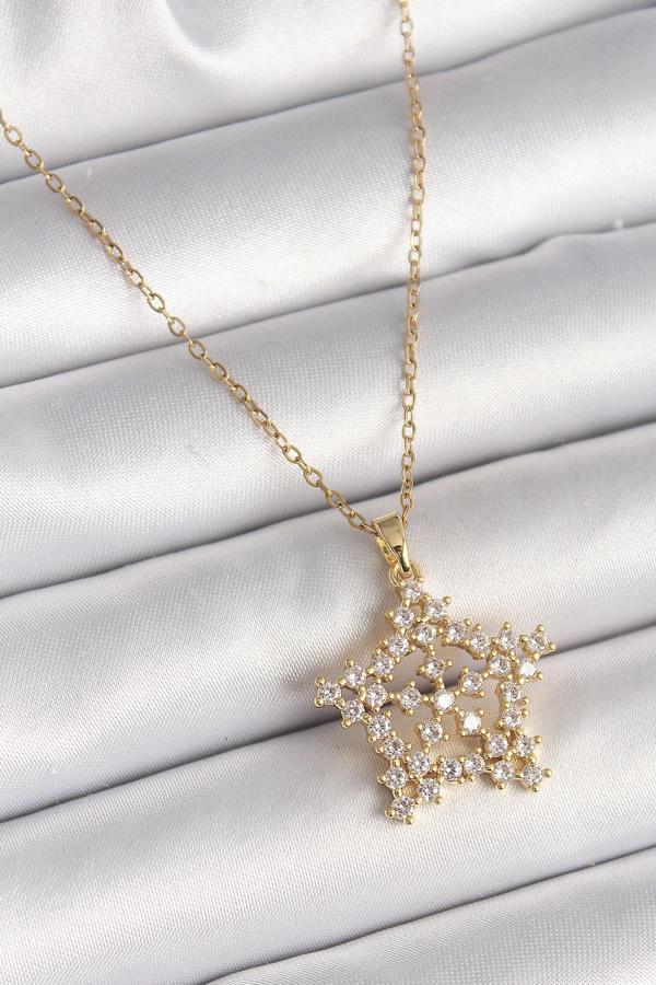 316L Çelik Gold Renk Zincir Zirkon Taşlı Kar Tanesi Model Kadın Kolye - Image 1