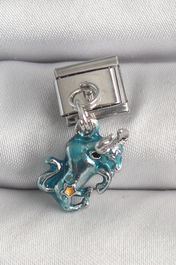 316L Çelik Gümüş Renk Sallantı Mavi Boğa Model Nomination Charm - Image 1