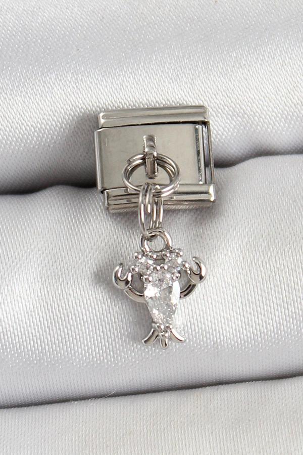 316L Çelik Sallantılı Zirkon Taşlı Yengeç Model Gümüş Renk Nomination Charm - Image 1