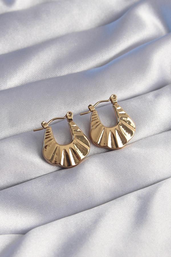 316L Çelik Gold Renk Kabartmalı Görünüm Küpe - Image 1