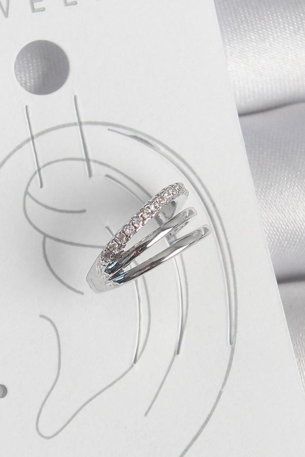 Pirinç Gümüş Renk Zirkon Taşlı 3 Lü Sıralı Model Kadın Kıkırdak Küpe - Image 1
