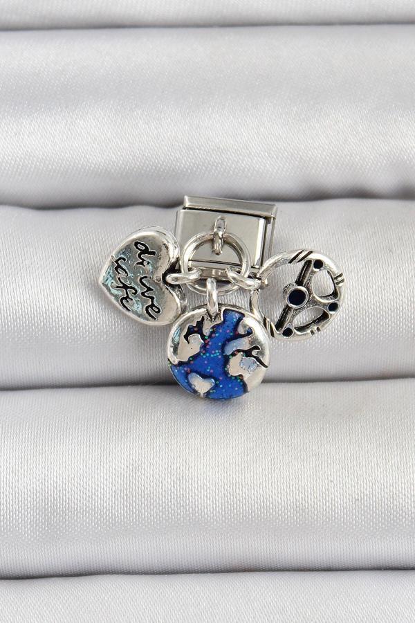 316L Çelik Gümüş Renk Travel Model Nomination Charm - Image 1