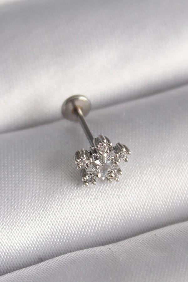 316L Çelik Gümüş Renk Zirkon Taşlı Yıldız Model Tragus Piercing - Image 1