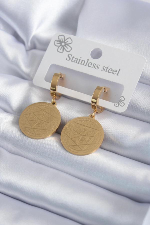 316L Çelik Gold Renk Pentagram Yıldızı İşleme Model Kadın Küpe - Image 1