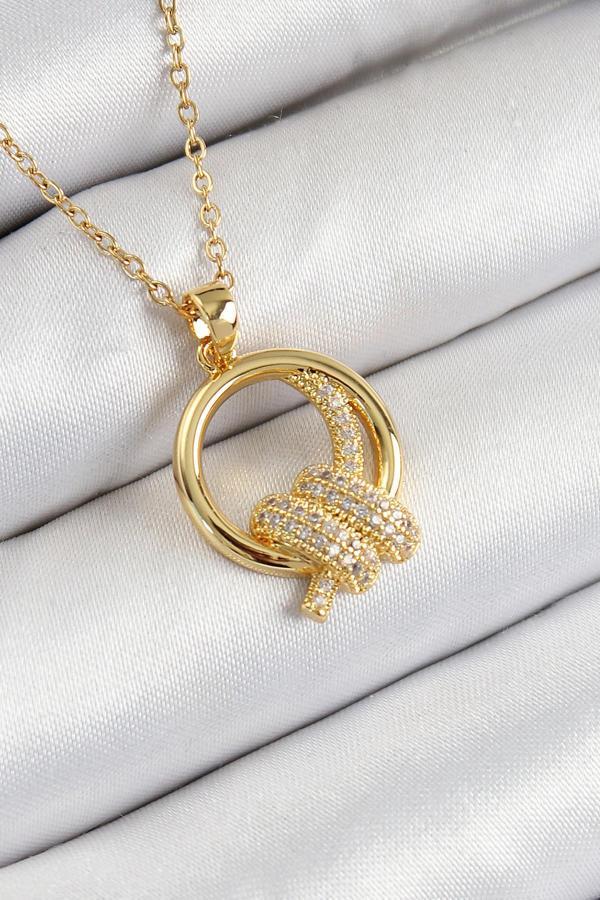 316L Çelik Zirkon Taşlı Düğüm Model Gold Renk Kadın Kolye - Image 1