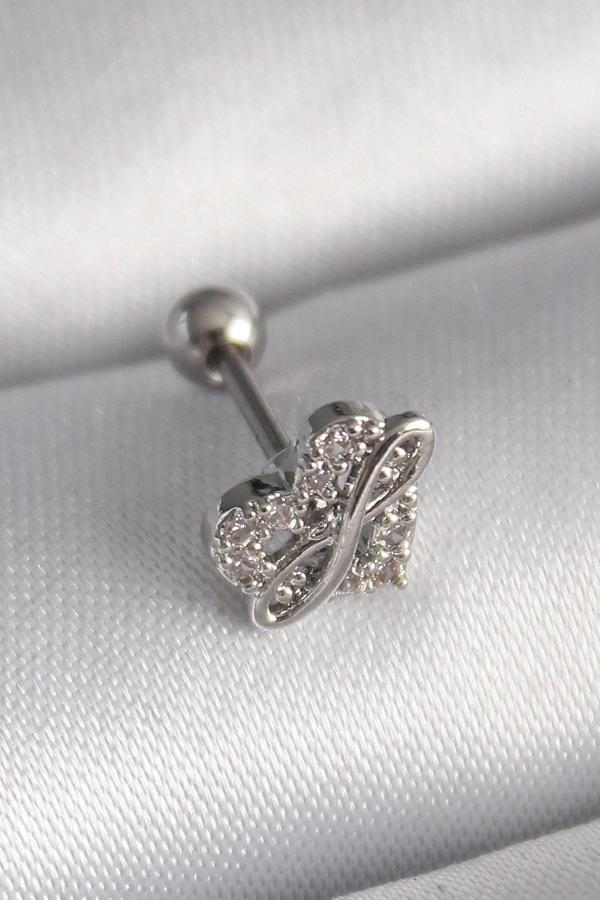 316L Çelik Gümüş Renk Zirkon Taşlı Sonsuzluk Detay Tragus Piercing - Image 1