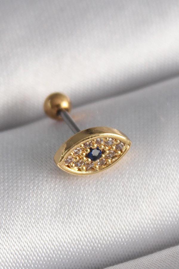 316L Çelik Gold Renk Zirkon Taşlı Göz Tragus Piercing - Image 1