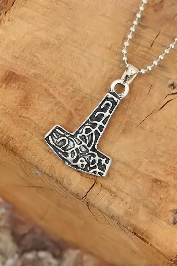 Gümüş Renk Metal Aksesuarlı Top Zincirli Erkek Kolye - Image 1
