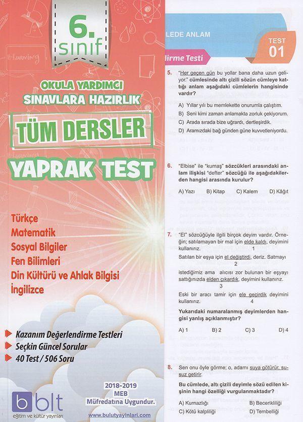 Bulut Eğitim Yayınları  6. Sınıf Tüm Dersler Yaprak Test - Bulut Eğitim ve Kültür Yayınları - Image 1