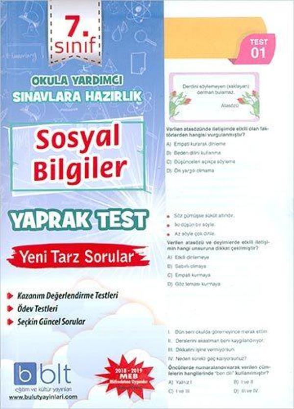 Bulut Eğitim Yayınları  7. Sınıf Sosyal Bilgiler Yaprak Test - Bulut Eğitim ve Kültür Yayınları - Image 1