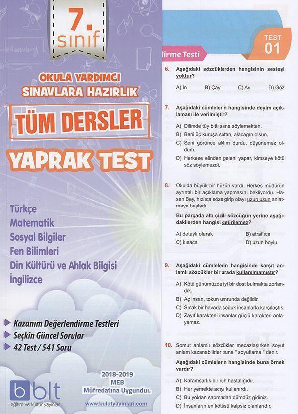 Bulut Eğitim Yayınları  7. Sınıf Tüm Dersler Yaprak Test - Bulut Eğitim ve Kültür Yayınları - Image 1