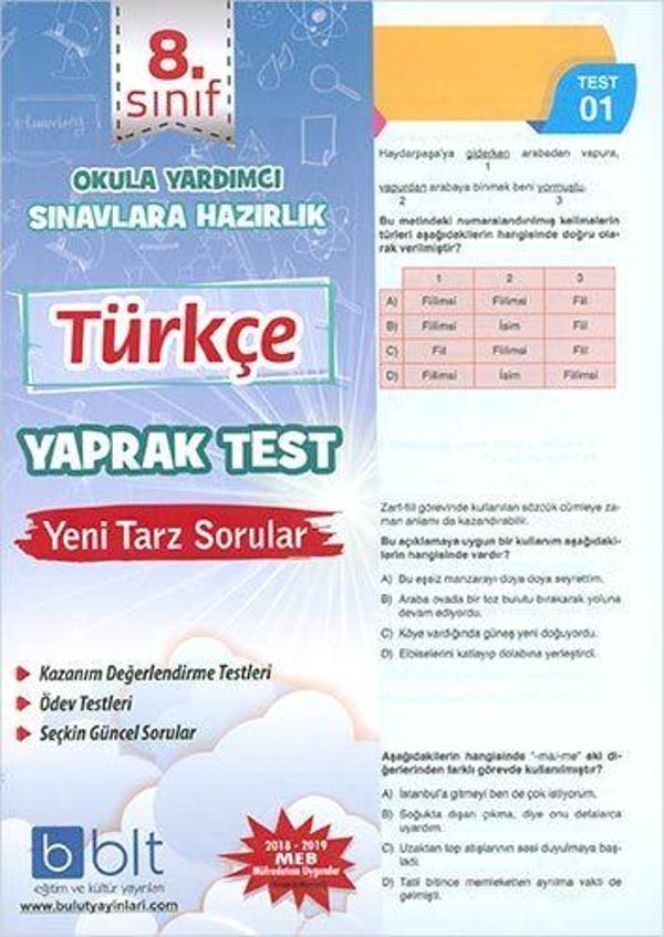 Bulut Eğitim Yayınları  8. Sınıf Türkçe Yaprak Test - Bulut Eğitim ve Kültür Yayınları - Image 1