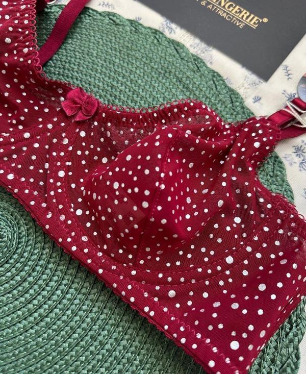 Pointy Love Transparan Yumuşak Tülden Parlak Puantiyeli Balenli Şık Sütyen Takım - Image 1