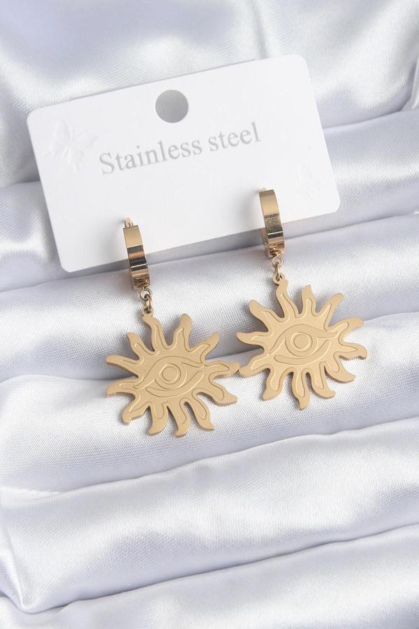 316L Çelik Gold Renk Güneş Model Göz İşleme Kadın Küpe - Image 1