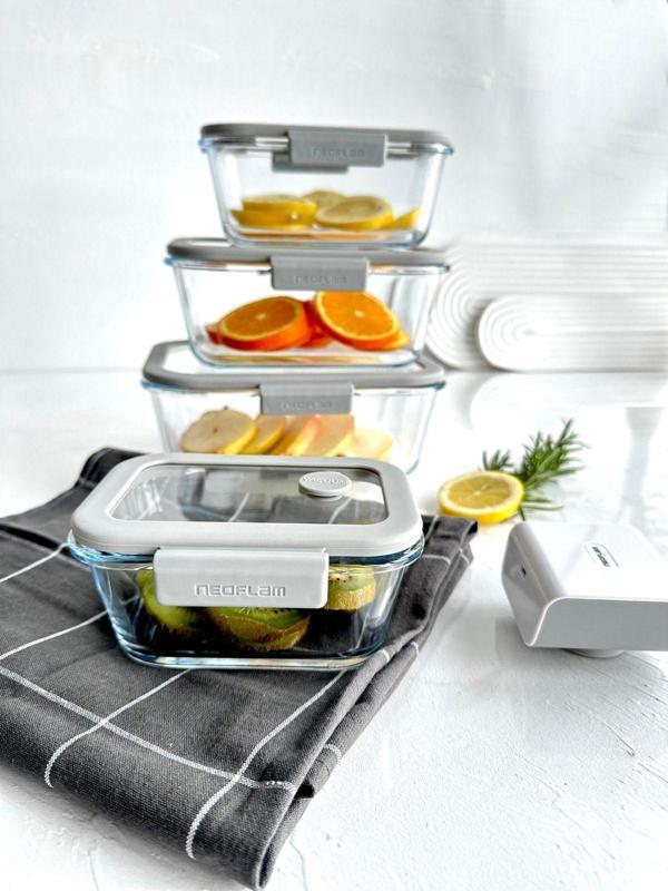 Fika Glace Vakumlu Cam Saklama Kabı Gri 5 Parça Set - Image 1