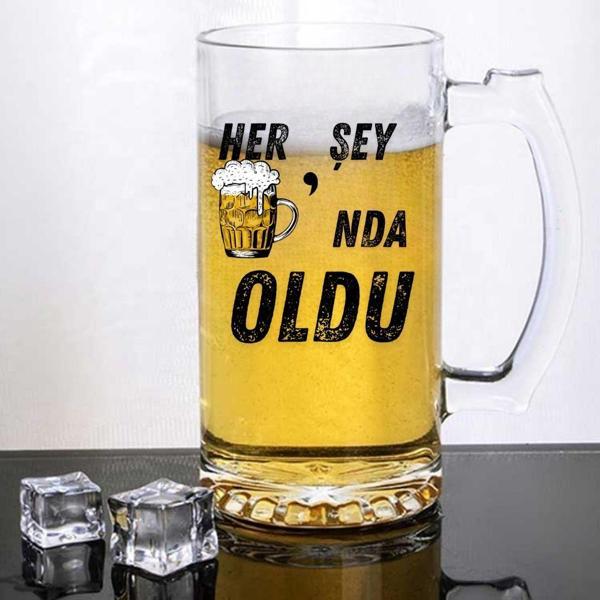 "Her Şey Biranda Oldu Tasarım Bira Bardağı – Mizahi Hediyelik Cam Bira Bardağı" - Image 1