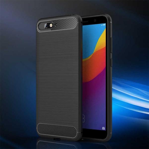Huawei Y6 2018 ile Uyumlu Kamera Korumalı Darbe Önleyici Carbon Brushed Silikon Kılıf - Image 1