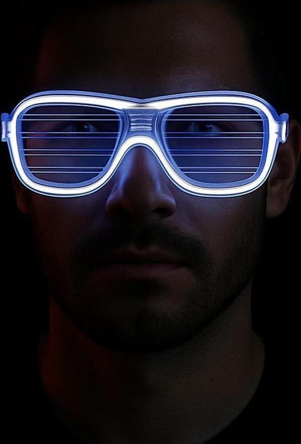 Beyaz Led Işıklı Parti Gözlüğü - Neon Glow Şerit Gözlük 3 Modlu - Image 1