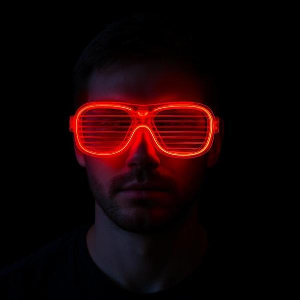 Kırmızı Led Işıklı Parti Gözlüğü - Neon Glow Şerit Gözlük 3 Modlu - Image 1