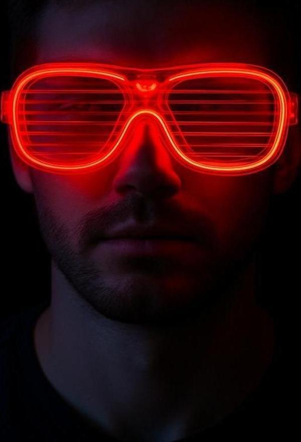 Kırmızı Led Işıklı Parti Gözlüğü - Neon Glow Şerit Gözlük 3 Modlu - Image 1