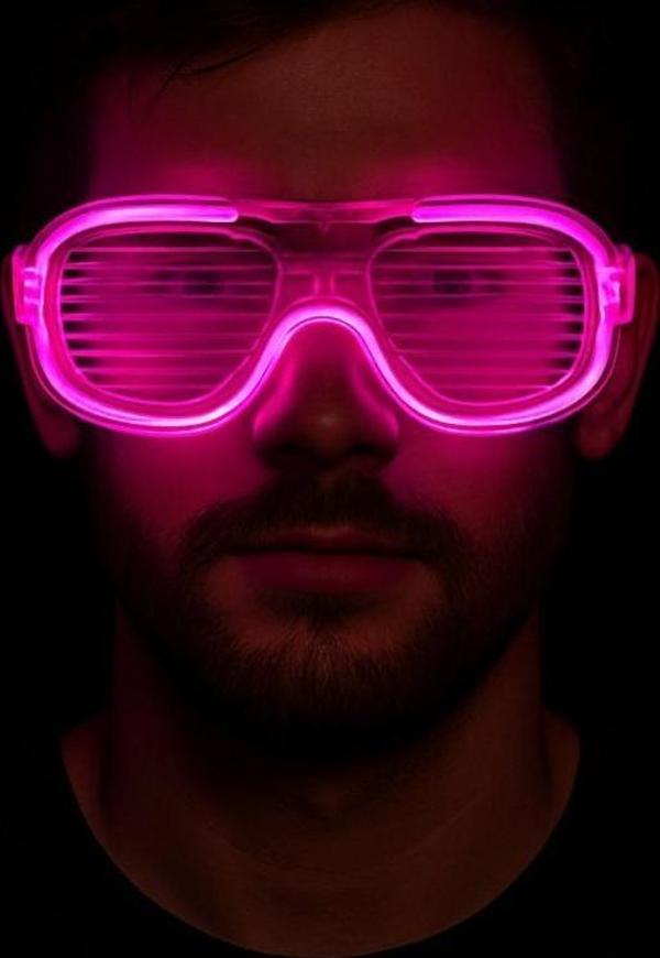 Pembe Led Işıklı Parti Gözlüğü - Neon Glow Şerit Gözlük 3 Modlu - Image 1