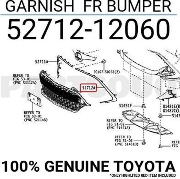 Toyota Corolla- Hb- 2020-2022  Ön Tampon Panjuru Dış Çerçeve Çıtası Sol Koyu Gri (Tyg) (Oem No:52712 - Image 1