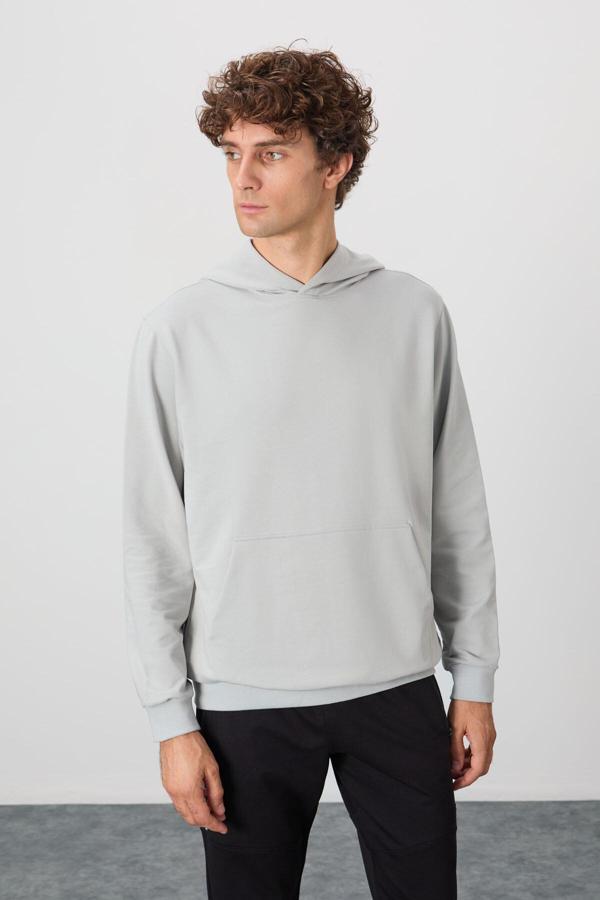 Taş Pamuk Yumuşak Dokulu Kapüşonlu Standart Fit Basic Erkek Sweatshirt - 88362 - Image 1