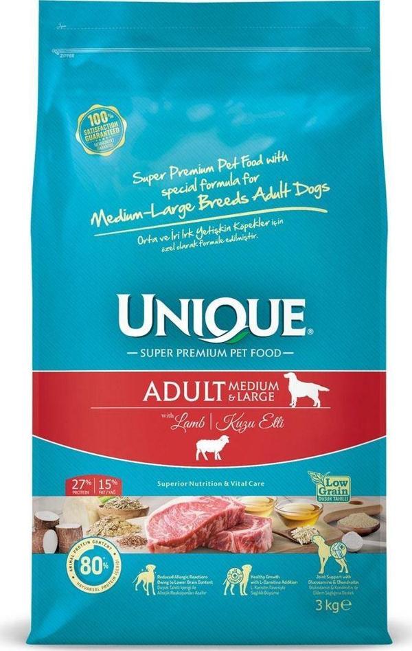 Unique Orta Ve Iri Irk Yetişkin Köpek Maması Kuzu Etli 3 Kg - Image 1