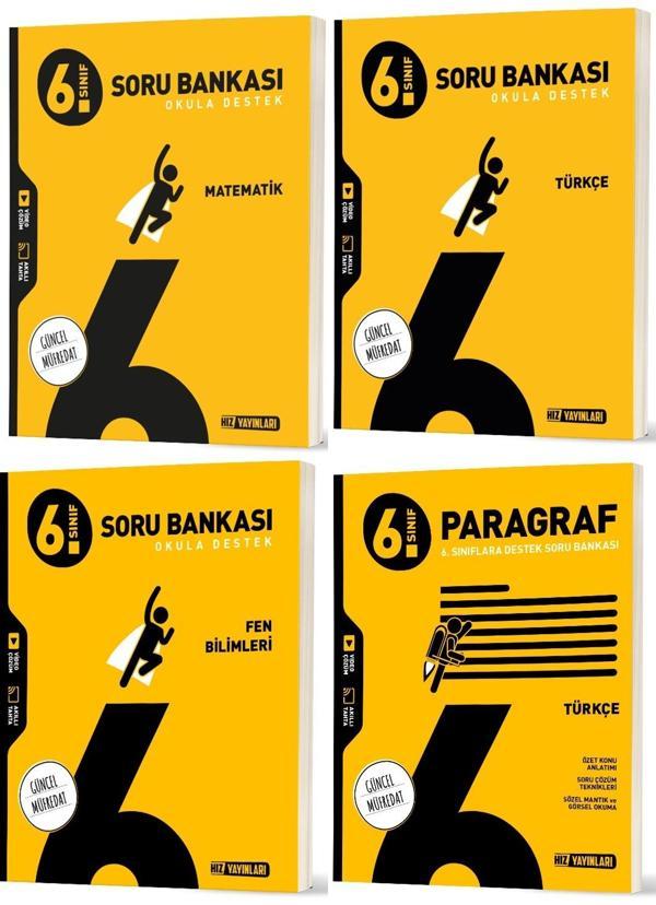 Hız 2026 6. Sınıf Matematik Türkçe Fen Paragraf Soru Bankası Seti 4 Kitap - Hız Yayınları - Image 1