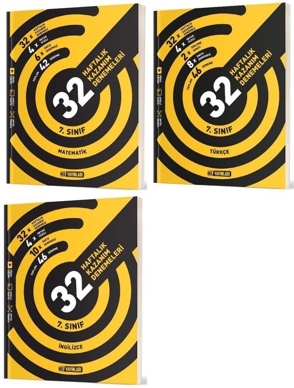 Hız 2025 7. Sınıf Matematik + Türkçe + İngilizce 36 Haftalık Deneme Seti 3 Kitap - Hız Yayınları - Image 1