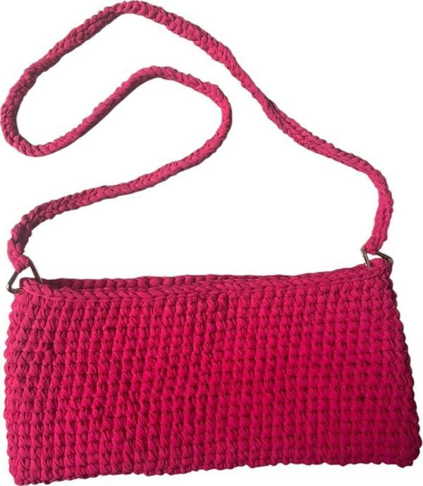 Şengül Kozmetik Kadın Pembe El Örmesi Çanta Askılı 30X14 Sevgililer Günü Hediyesi - Image 1