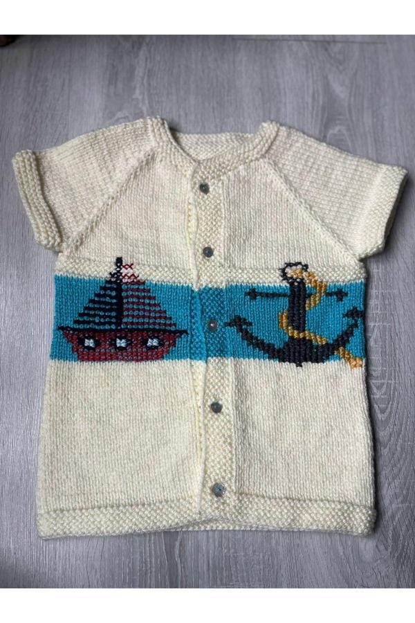 Şengül Kozmetik Erkek Bebek&Çocuk Yeleği Gemi İşlemeli El Örmesi - Image 1
