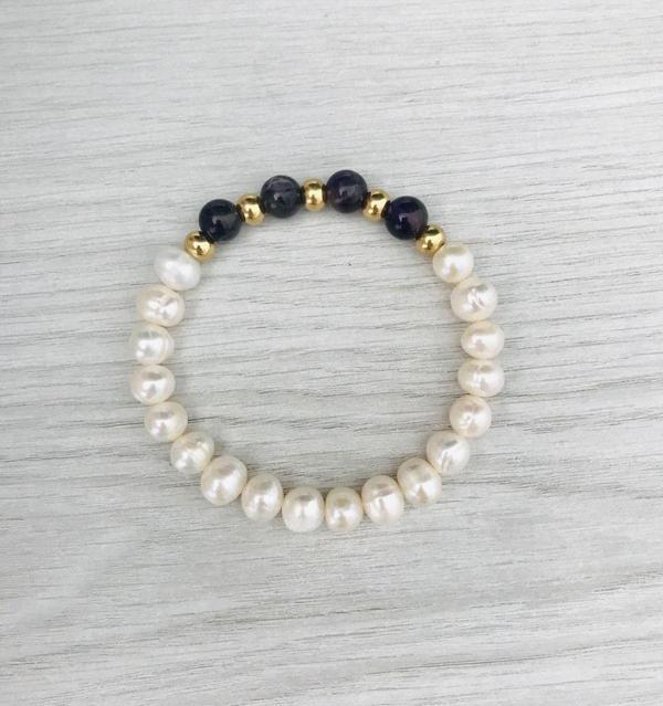 MK TASARIM GERÇEK İNCİ - AMETİST TAŞI BİLEKLİK MKT052 - Image 1