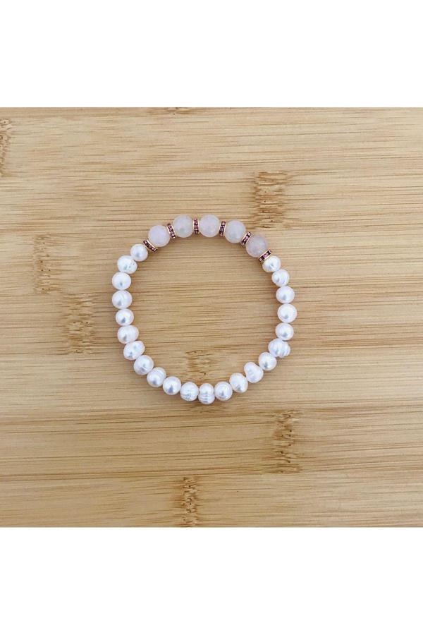 MK TASARIM GERÇEK İNCİ, PEMBE KUVARS BİLEKLİK MKT060 - Image 1