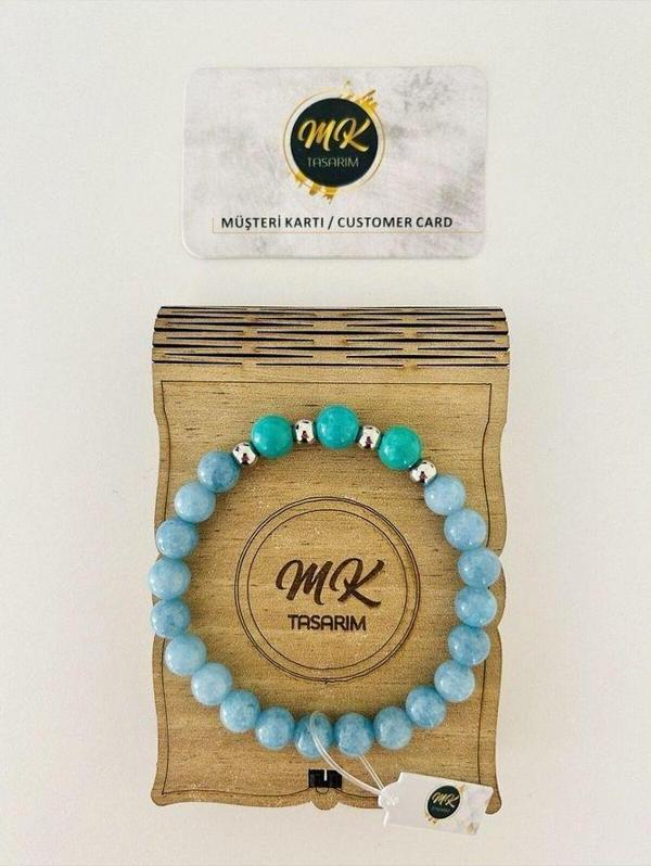 GERÇEK MAVİ KUVARS -TURKUAZ TAŞI BİLEKLİK | ÖZEL KUTUSUNDA | MÜŞTERİ KARTLI MK.003.002-1 - Image 1