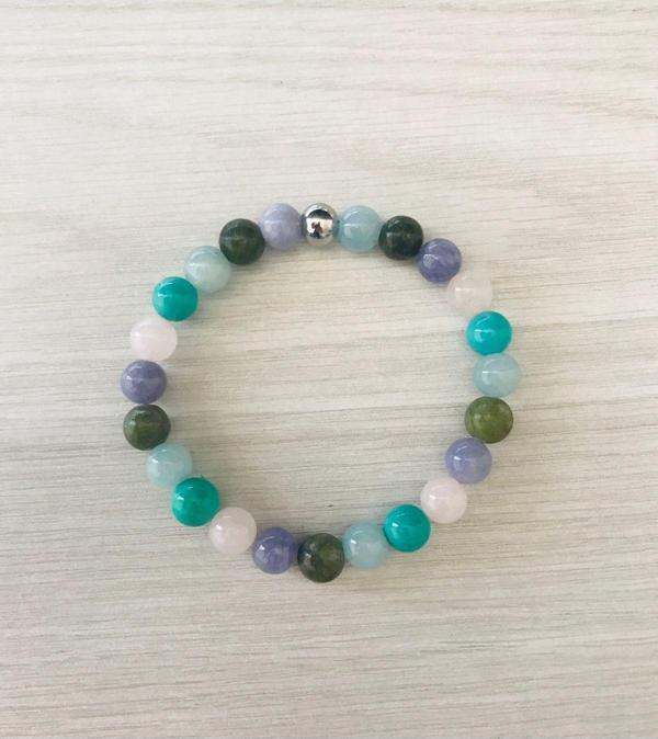 MK TASARI GERÇEK MAVİ KUVARS, YEŞİM, MOR KUVARS, PEMBE KUVARS, TURKUAZ BİLEKLİK MKT058 - Image 1